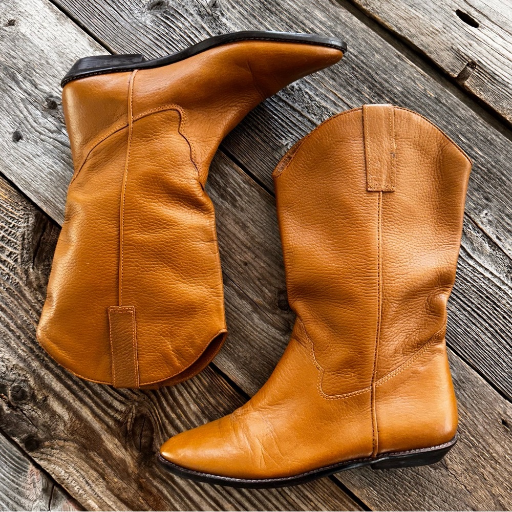 Vintage Tan Leather Cowboy Boots